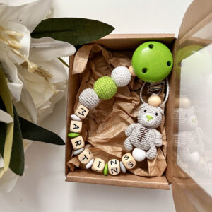 Personalizēts knupīša turētājs ar Lāčuku - Zaļš