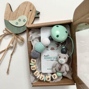 Personalizēts knupīša turētājs ar Lāčuku - Mint