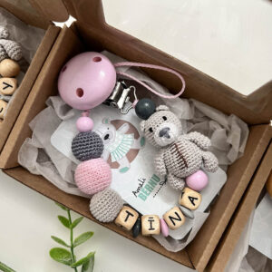 Knupīša turētājs ar Lāčuku - Rozā/pelēks