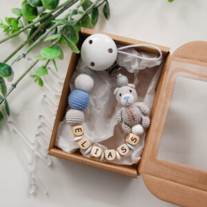 Personalizēts knupīša turētājs ar Lāčuku -gaiši zils