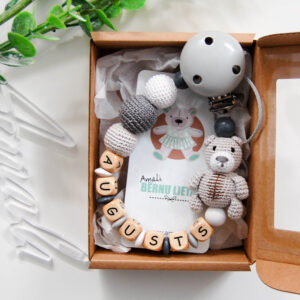 Personalizēts knupīša turētājs ar Lāčuku - Pelēks