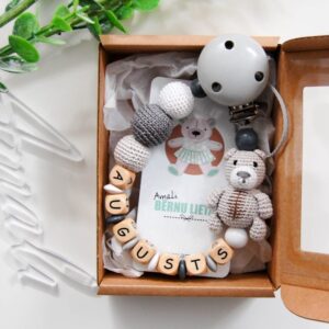 Personalizēts knupīša turētājs ar Lāčuku - Pelēks