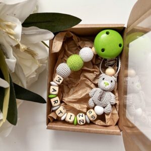 Personalizēts knupīša turētājs ar Lāčuku - Zaļš