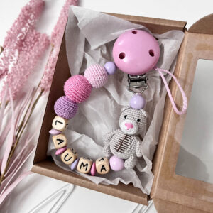 Personalizēts knupīša turētājs Lāčuks Rozā/ceriņkrāsas