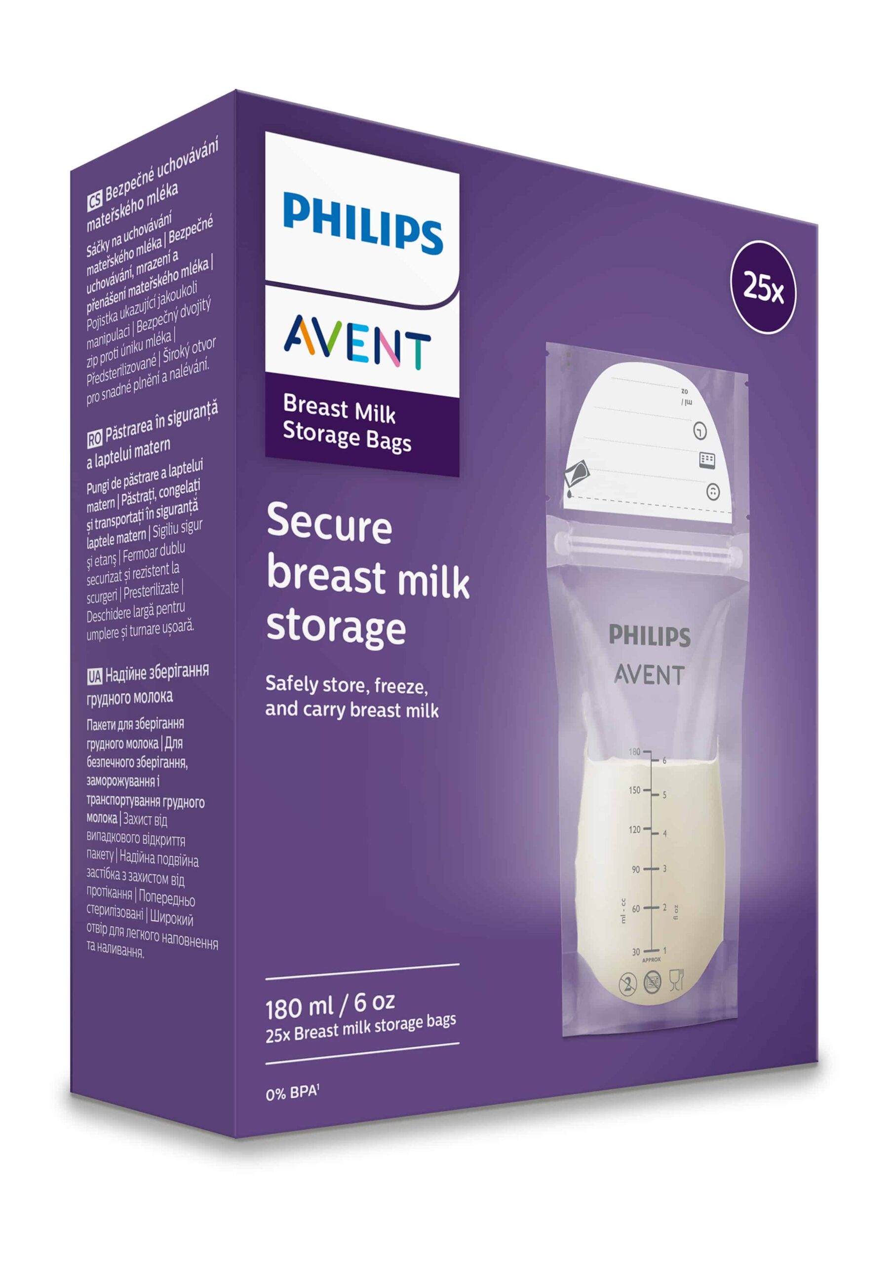 Philips Avent krūts piena uzglabāšanas maisiņi 180ml/25 gab. - Image 2