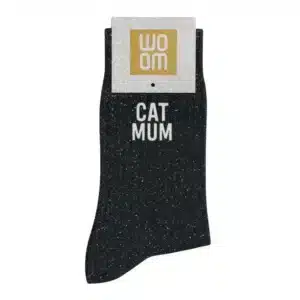 Sieviešu zeķes ar spīdumiem un uzrakstu Woom - Cat Mum