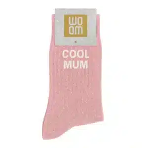 Sieviešu zeķes ar spīdumiem un uzrakstu Woom - Cool Mum