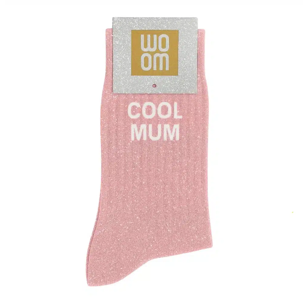 Sieviešu zeķes ar spīdumiem un uzrakstu Woom - Cool Mum