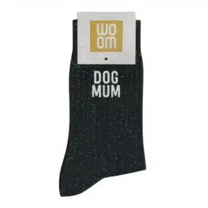 Sieviešu zeķes ar spīdumiem un uzrakstu Woom - Dog Mum