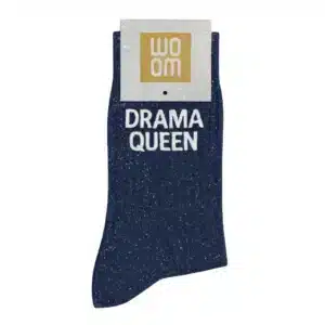 Sieviešu zeķes ar spīdumiem un uzrakstu Woom - Drama Queen