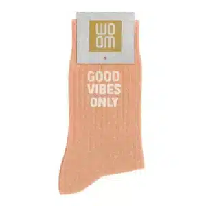 Sieviešu zeķes ar spīdumiem un uzrakstu Woom - Good vibes only